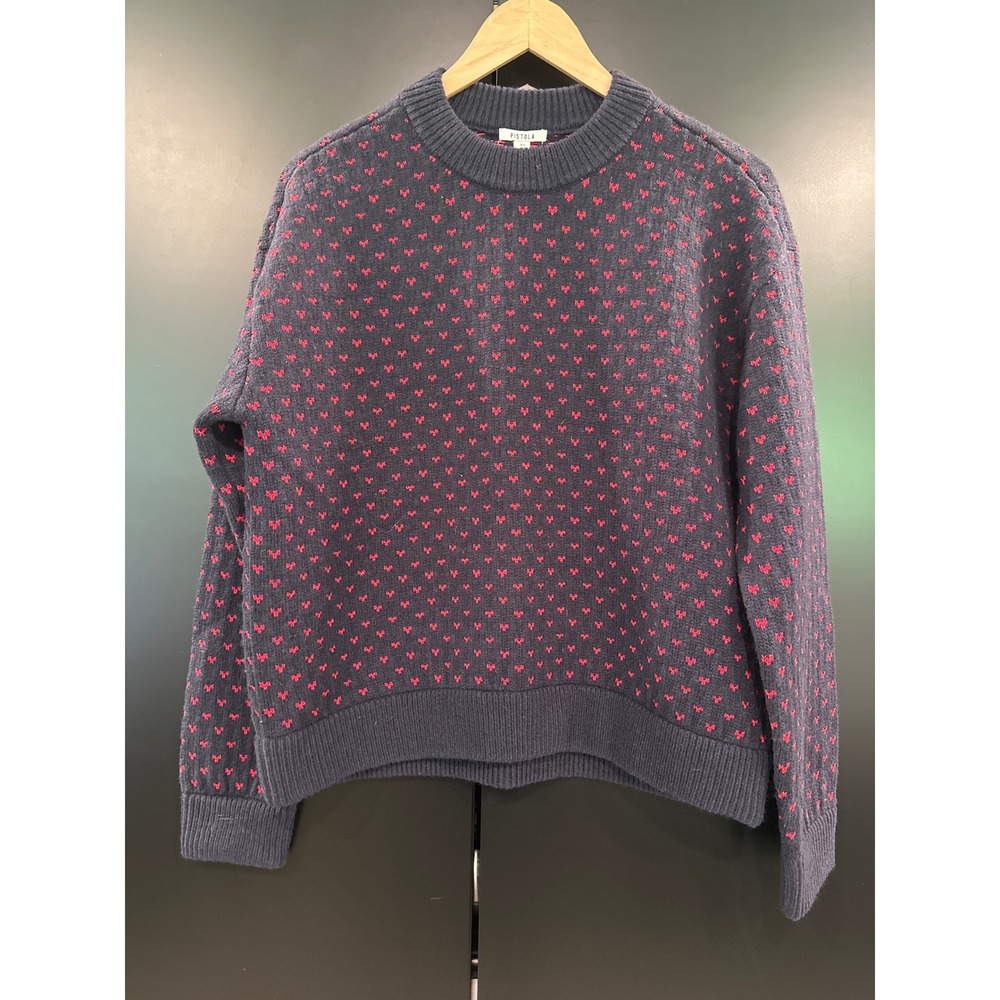 Pistola Hanna Navy Red Hearts Wool Blend Crewneck Sweater XS P00063090WN-NVYHT‎